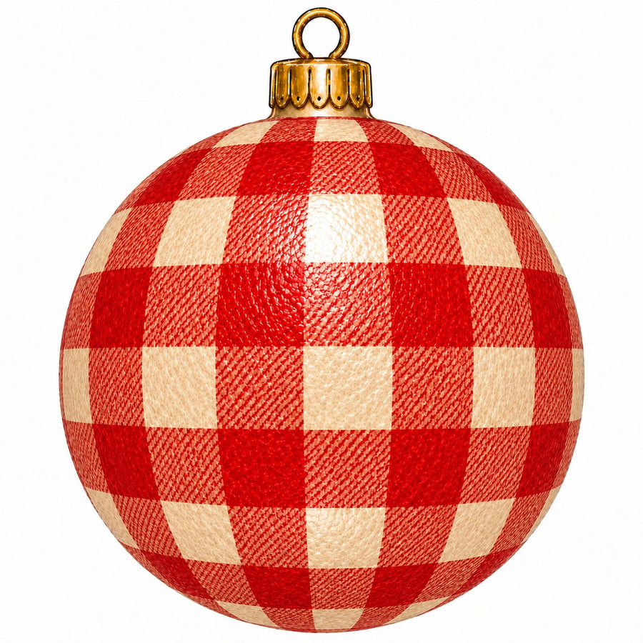 Red Cream Buffalo Check Ornament 22" Wood Door Hanger - PS-W-0292-DH-22
