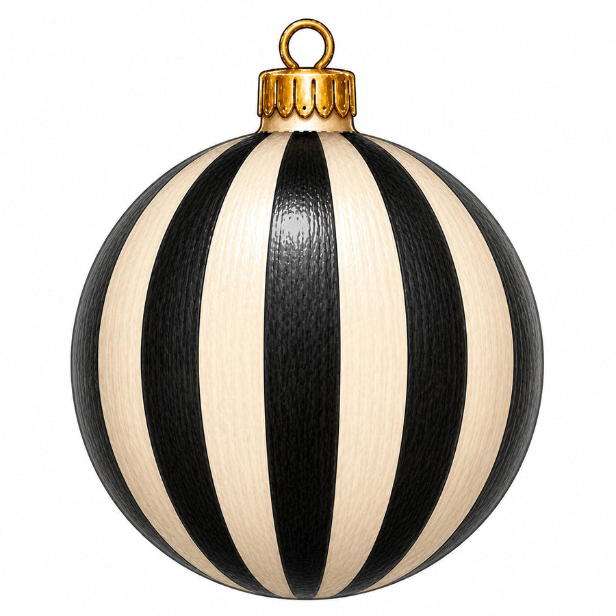 Black Cream Striped Ornament 22" Wood Door Hanger - PS-W-0295-DH-22