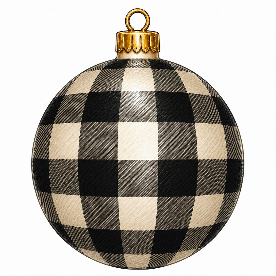 Black Cream Buffalo Check Ornament 12" Wood Wreath Sign - PS-W-0296