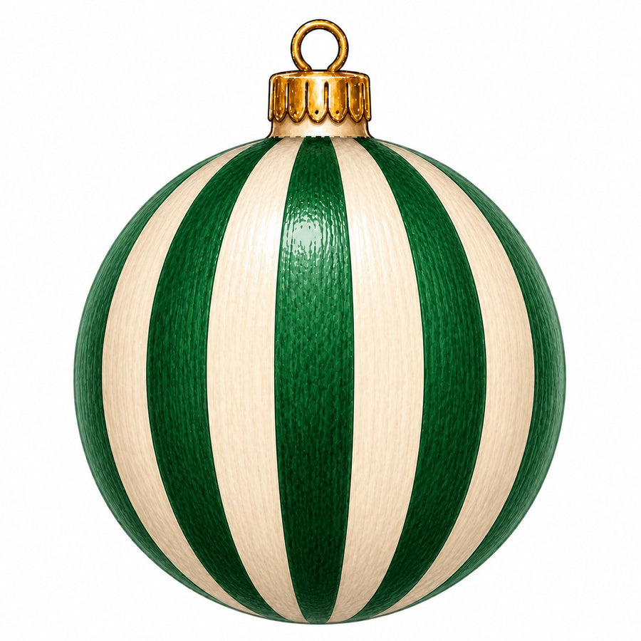 Green Cream Striped Ornament 12" Wood Wreath Sign - PS-W-0299