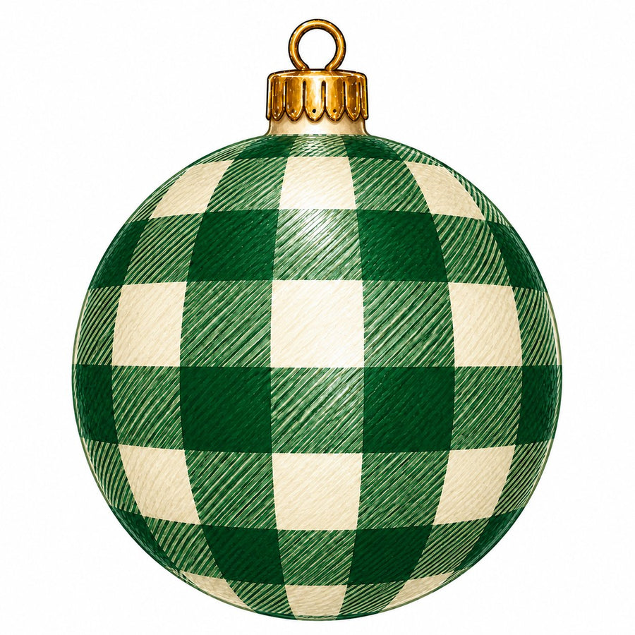 Green Cream Buffalo Check Ornament 12" Wood Wreath Sign - PS-W-0300
