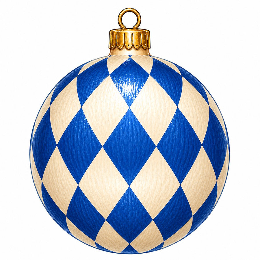 Blue Cream Harlequin Ornament 12" Wood Wreath Sign - PS-W-0302
