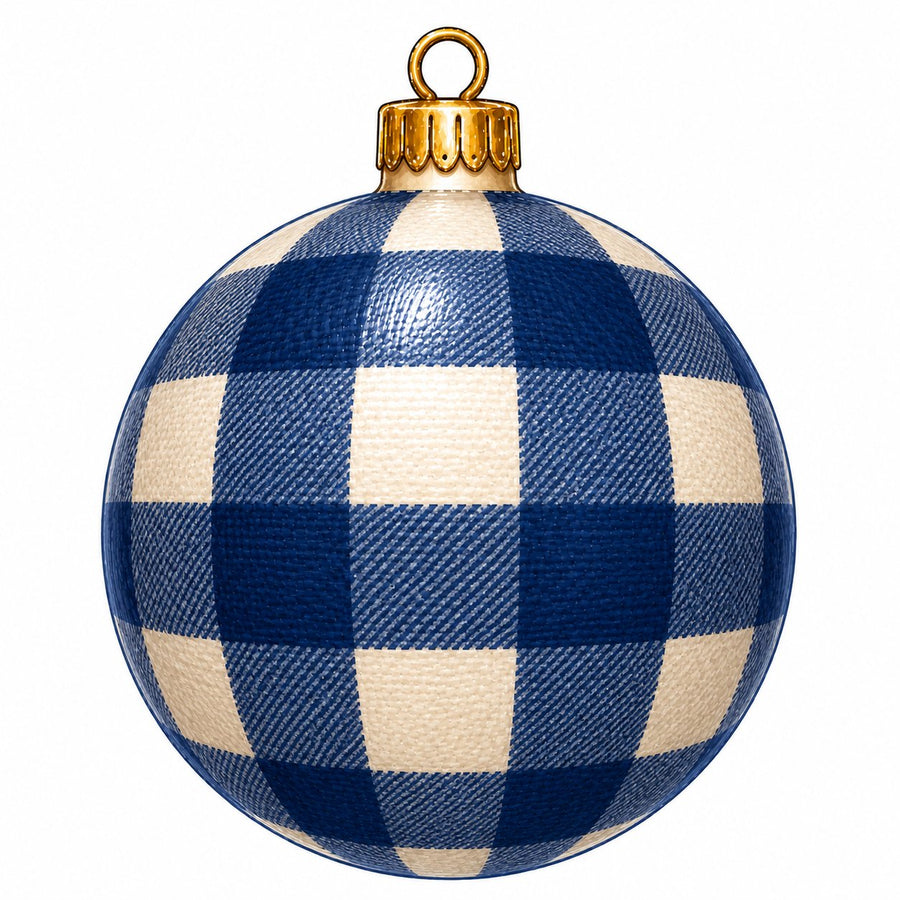 Blue Cream Buffalo Check Ornament 12" Wood Wreath Sign - PS-W-0304