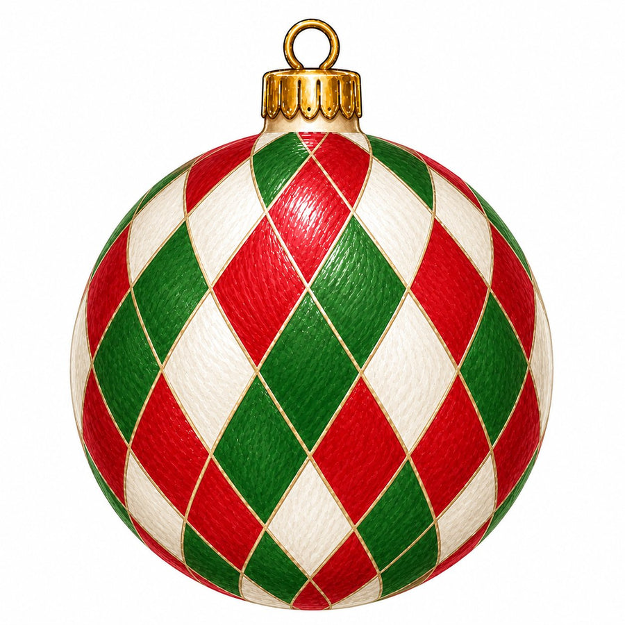 Christmas Harlequin Ornament 12" Wood Wreath Sign - PS-W-0306