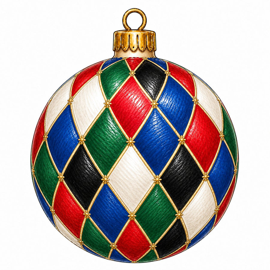 Jewel Tone Harlequin Ornament 22" Wood Door Hanger - PS-W-0310-DH-22