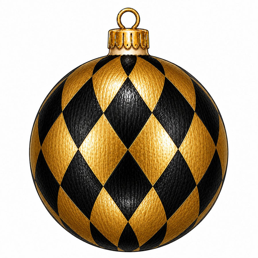 Black Gold Harlequin Ornament 22" Wood Door Hanger - PS-W-0314-DH-22
