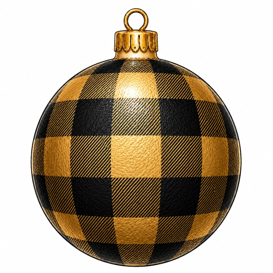 Black Gold Buffalo Check Ornament 12" Wood Wreath Sign - PS-W-0316