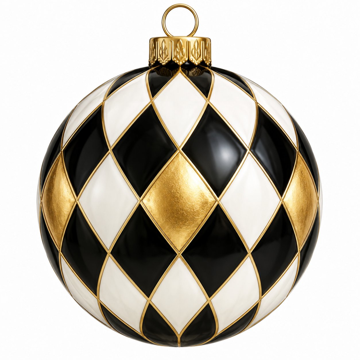 Black White Gold Harlequin Ornament 22" Wood Door Hanger - PS-W-0318-DH-22