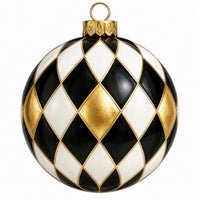 Thumbnail for Black White Gold Harlequin Ornament 22" Wood Door Hanger - PS-W-0318-DH-22