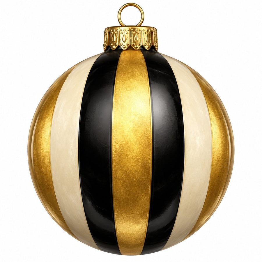 Black Cream Gold Striped Ornament 22" Wood Door Hanger - PS-W-0323-DH-22