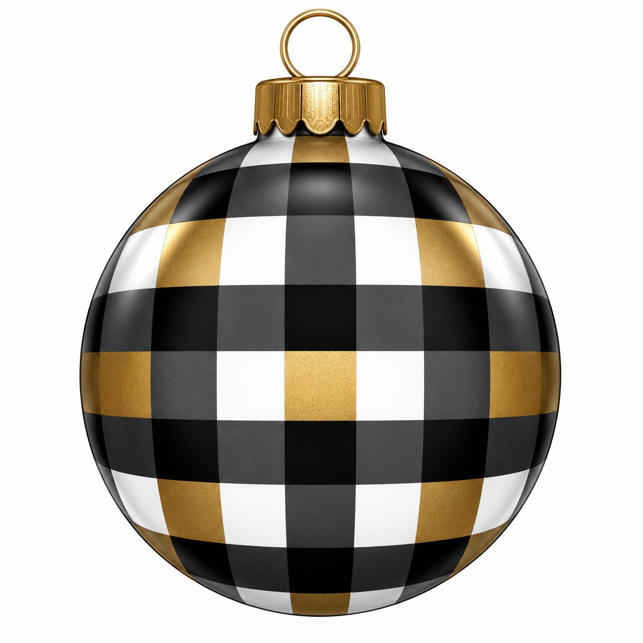 Black White Gold Buffalo Check Ornament 22" Wood Door Hanger - PS-W-0320-DH-22