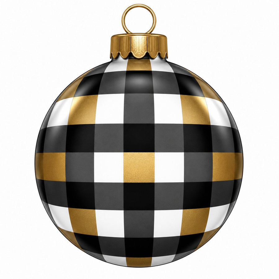 Black White Gold Buffalo Check Ornament 22" Wood Door Hanger - PS-W-0320-DH-22