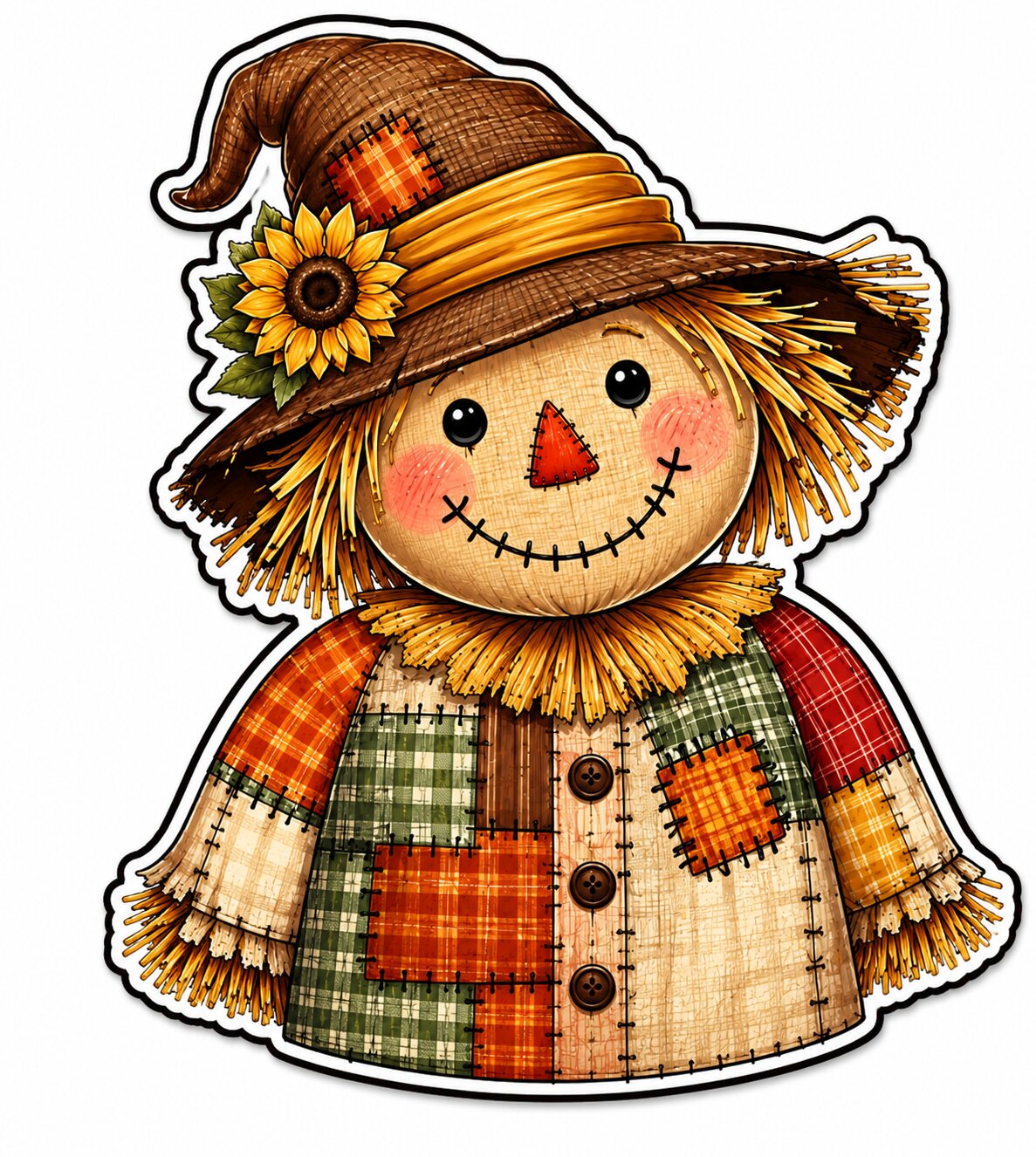 Sunflower Patchwork Scarecrow 12" Wood Wreath Sign - PS-W-0326