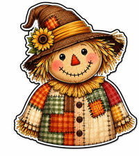 Thumbnail for Sunflower Patchwork Scarecrow 12" Wood Wreath Sign - PS-W-0326