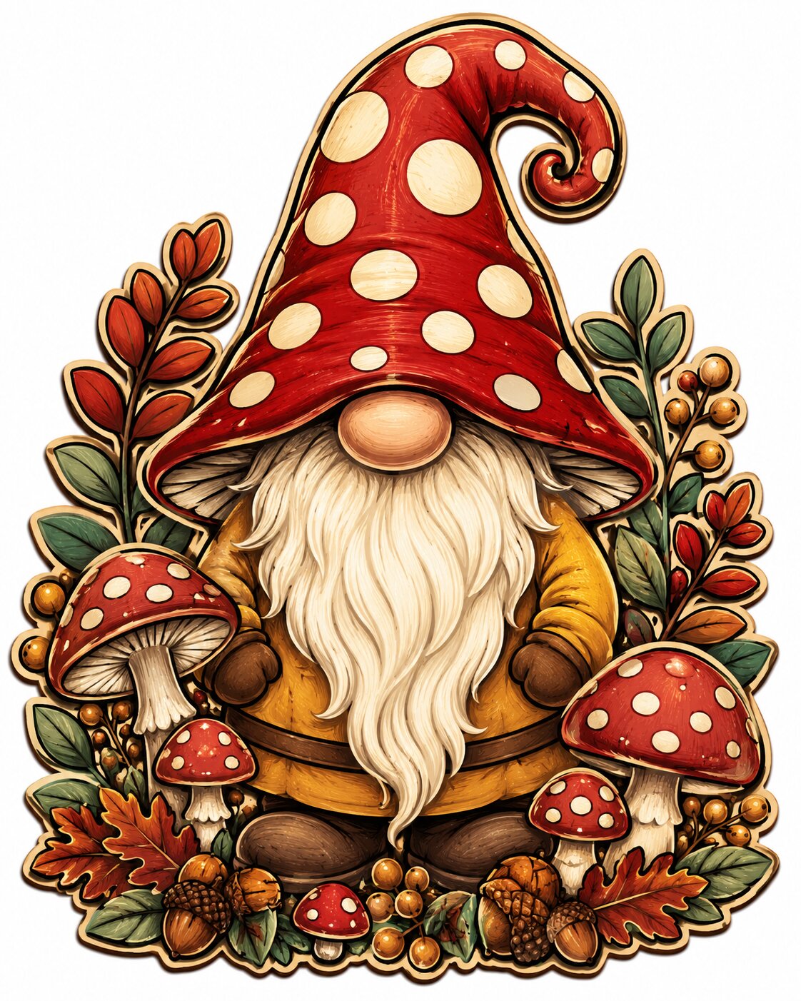 Polka Dot Mushroom Gnome 12" Wood Wreath Sign - PS-W-0328