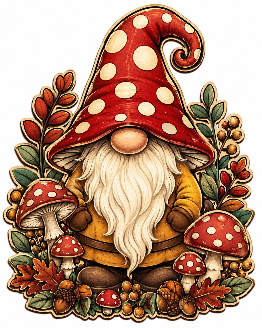 Polka Dot Mushroom Gnome 12" Wood Wreath Sign - PS-W-0328