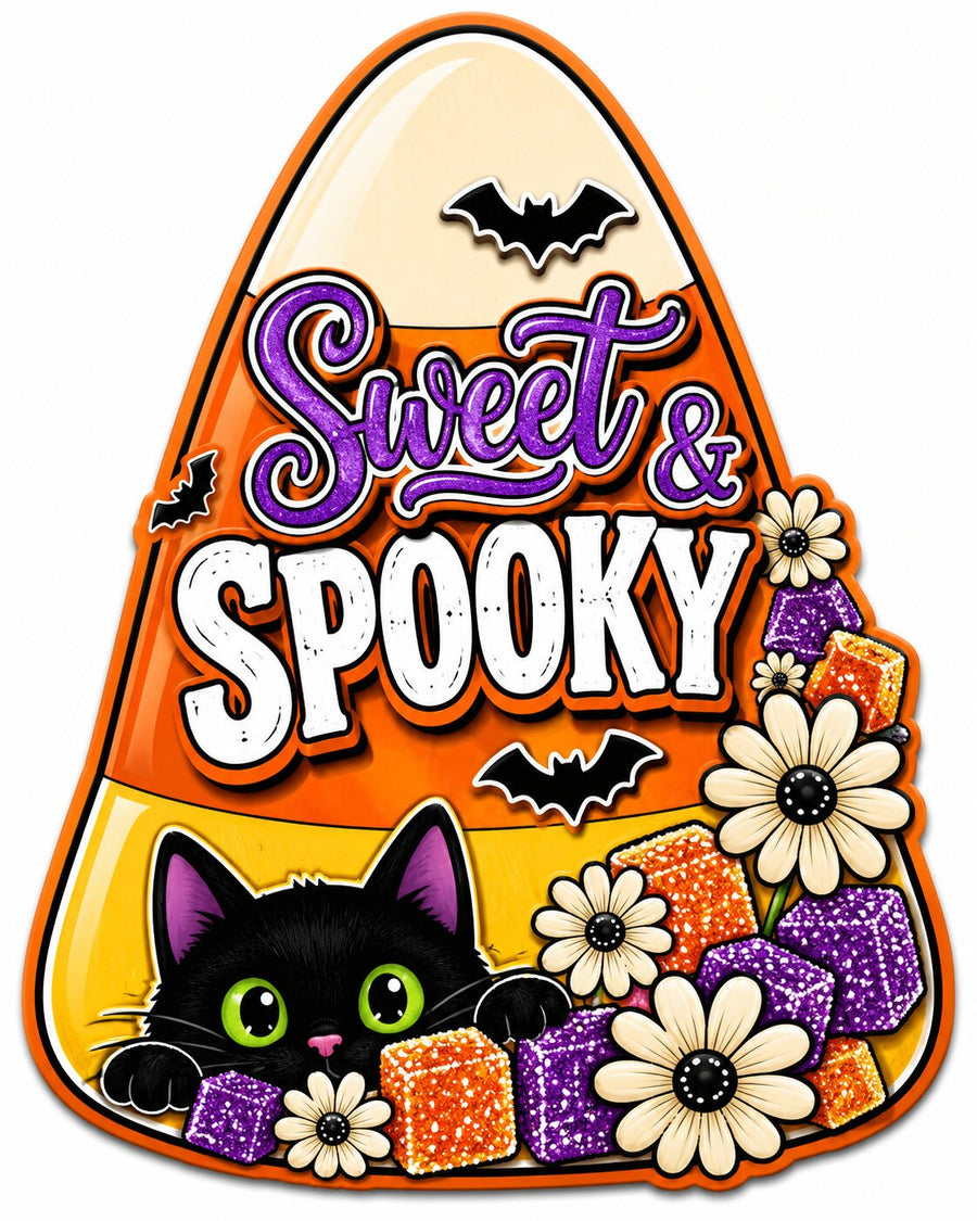 Sweet Spooky Black Cat 12" Wood Wreath Sign - PS-W-0329