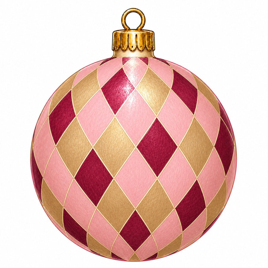 Pink Gold Harlequin Ornament 22" Wood Door Hanger - PS-W-0331-DH-22