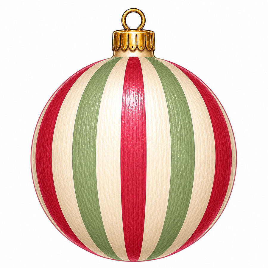 Red Green Striped Ornament 12" Wood Wreath Sign - PS-W-0336