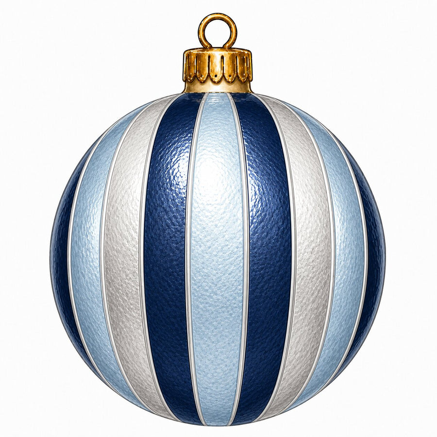 Navy Ice Blue Striped Ornament 12" Wood Wreath Sign - PS-W-0340