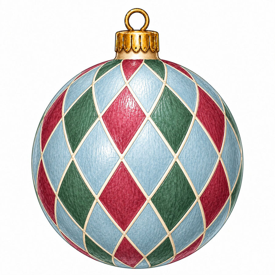 Traditional Red Green Blue Harlequin Ornament 22" Wood Door Hanger - PS-W-0347-DH-22