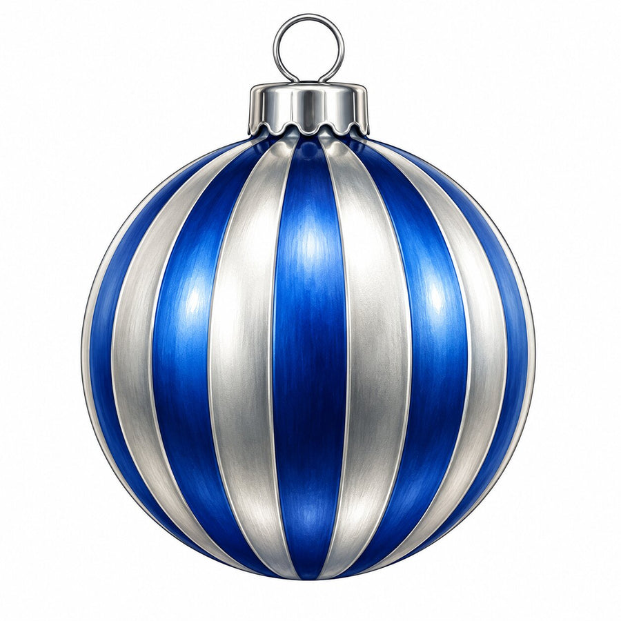 Royal Blue Silver Striped Ornament 12" Wood Wreath Sign - PS-W-0351