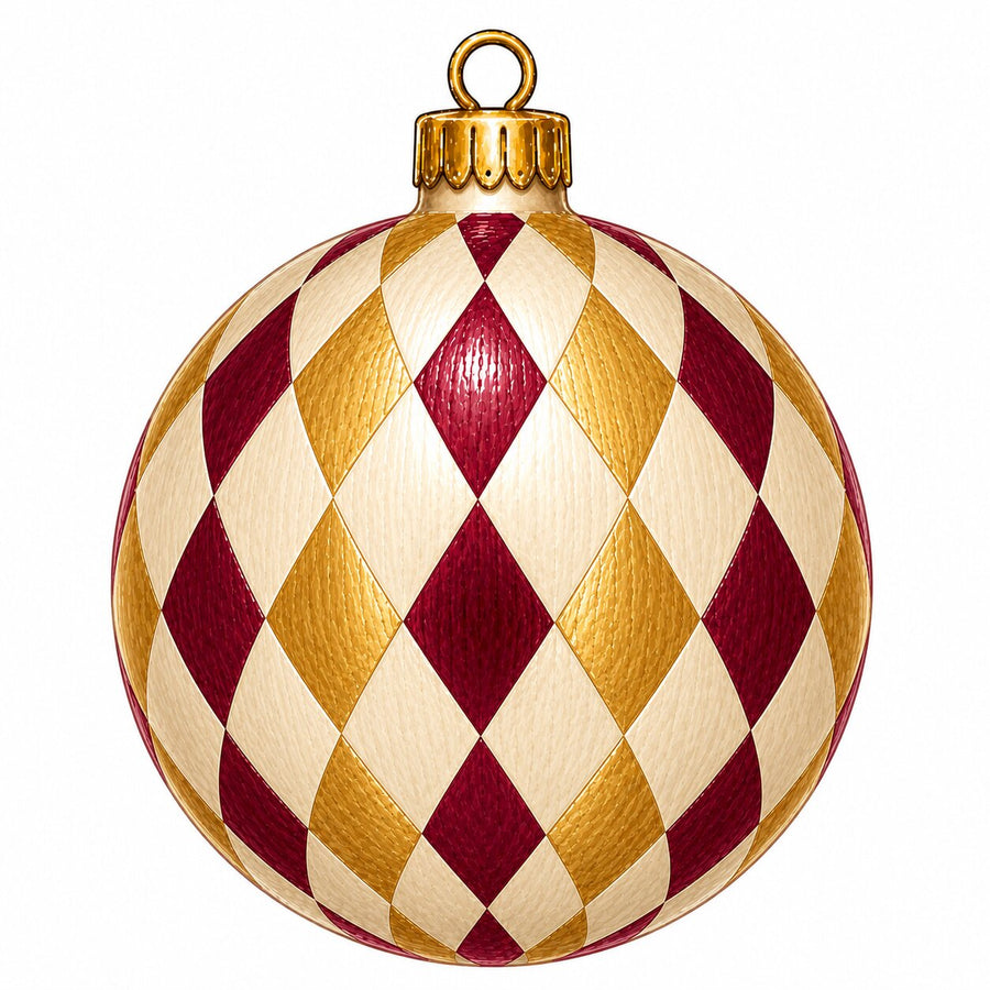 Burgundy Gold Harlequin Ornament 22" Wood Door Hanger - PS-W-0355-DH-22