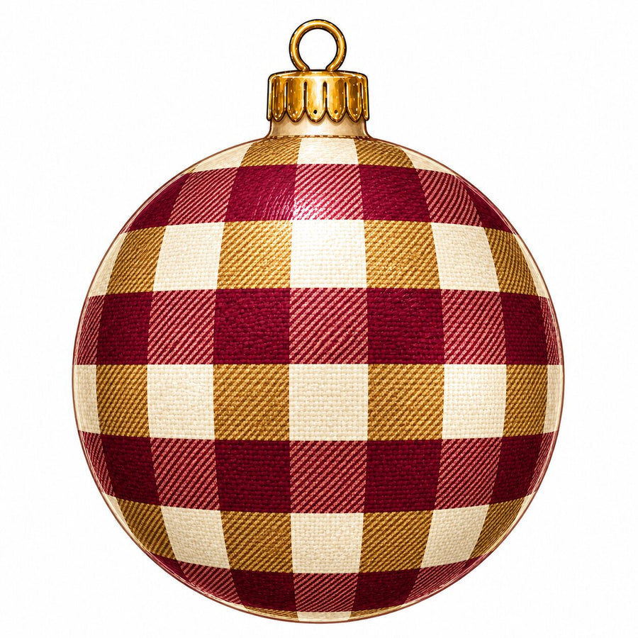 Burgundy Gold Buffalo Check Ornament 12" Wood Wreath Sign - PS-W-0357