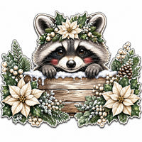 Thumbnail for Christmas Raccoon Poinsettia Peeker 22" Wood Door Hanger - PS-W-0360-DH-22