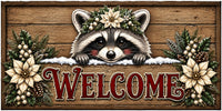 Thumbnail for Welcome Christmas Raccoon 6x12" Wood Wreath Sign - PS-W-0361
