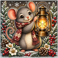 Thumbnail for Christmas Mouse With Lantern 10x10" Wood Wreath Sign - PS-W-0364
