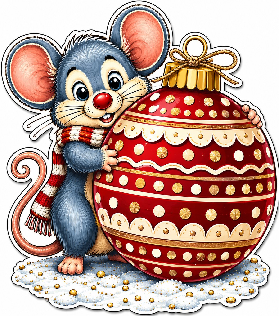 Christmas Mouse With Red Ornament 12" Wood Wreath Sign - PS-W-0365