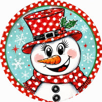 Thumbnail for Snowman Red Polka Dot Top Hat 10" Wood Wreath Sign - PS-W-0368