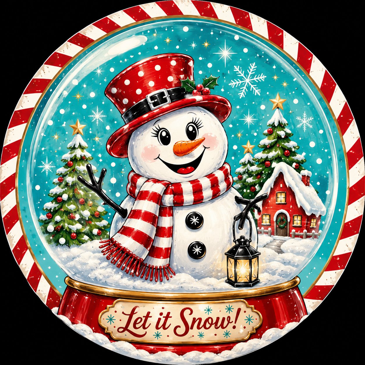 Let It Snow Snowman Snow Globe 10" Wood Wreath Sign - PS-W-0369
