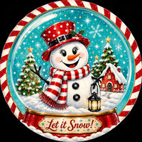 Thumbnail for Let It Snow Snowman Snow Globe 10" Wood Wreath Sign - PS-W-0369
