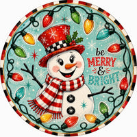 Thumbnail for Be Merry And Bright Snowman Lights 10" Wood Wreath Sign - PS-W-0371