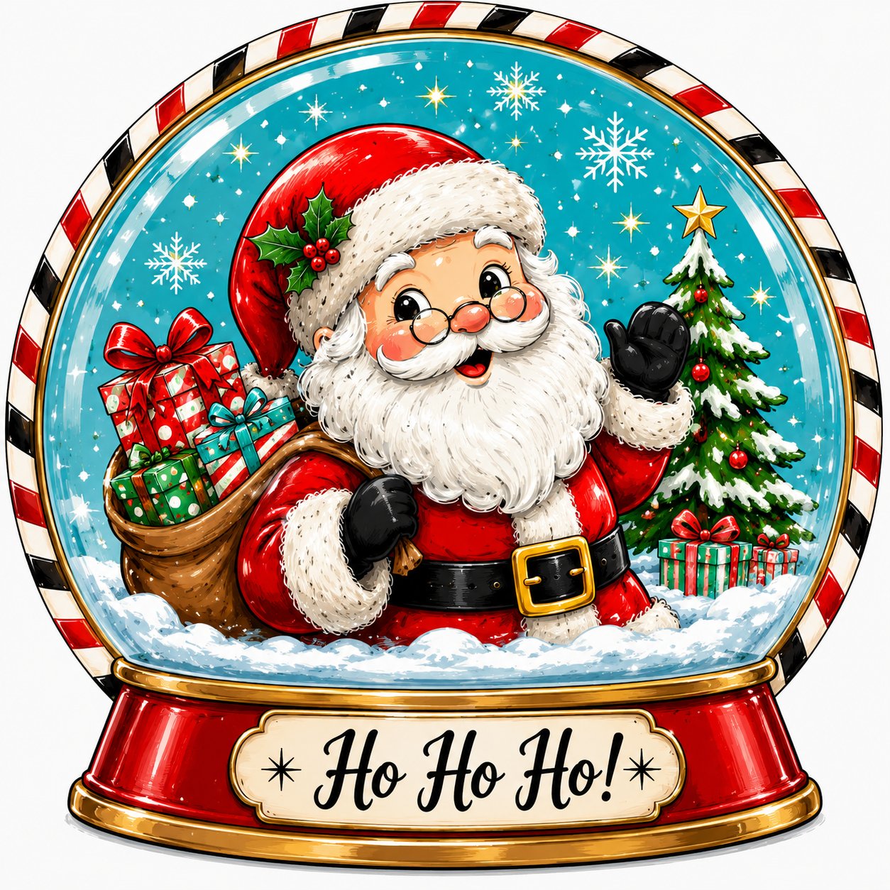 Ho Ho Ho Santa Snow Globe 10" Wood Wreath Sign - PS-W-0372