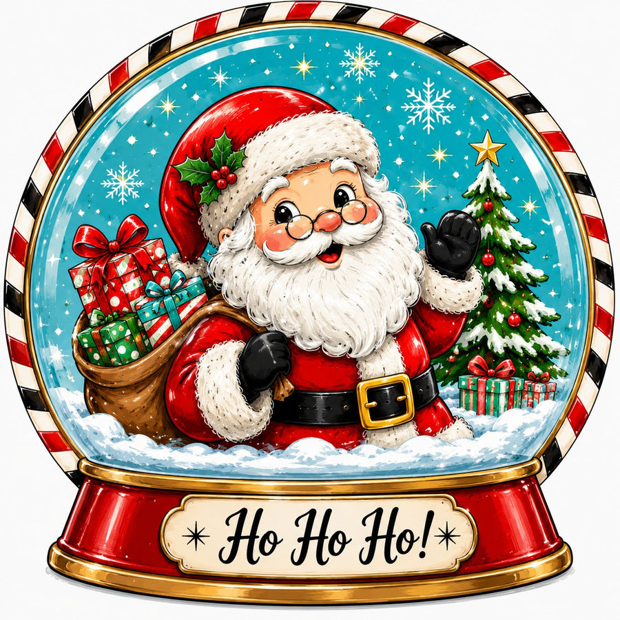 Ho Ho Ho Santa Snow Globe 10" Wood Wreath Sign - PS-W-0372