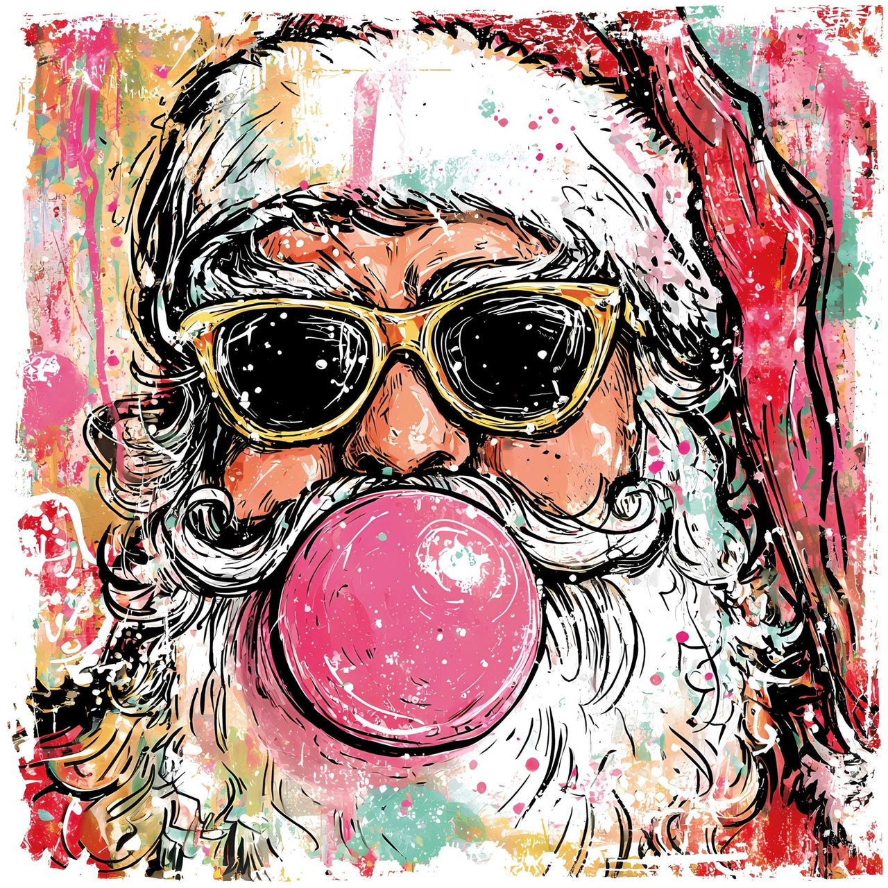Preppy Bubblegum Santa 10x10" Wood Wreath Sign - PS-W-0375