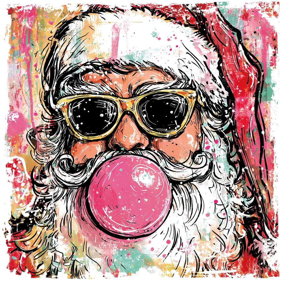 Preppy Bubblegum Santa 10x10" Wood Wreath Sign - PS-W-0375