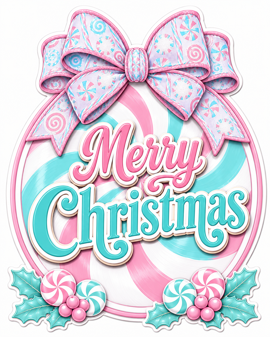 Pastel Peppermint Merry Christmas 12" Wood Wreath Sign - PS-W-0063