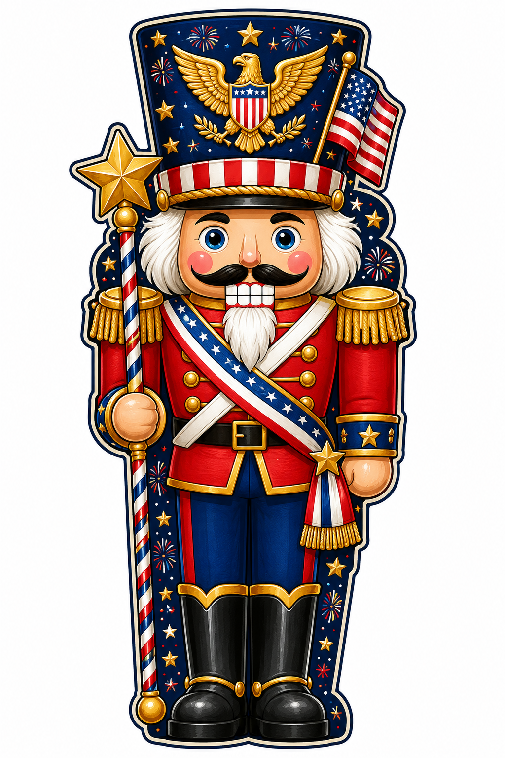 Patriotic Nutcracker with Eagle and Flag 32" Wood Door Hanger - PS-W-0073-DH-32