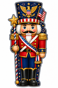 Thumbnail for Patriotic Nutcracker with Eagle and Flag 32" Wood Door Hanger - PS-W-0073-DH-32