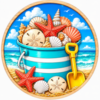 Thumbnail for Seashell and Beach 12" Wood Wreath Sign - PS-W-0040