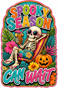 Thumbnail for Spooky Season Can Wait Skeleton 12" Wood Wreath Sign - SCW-W-0005