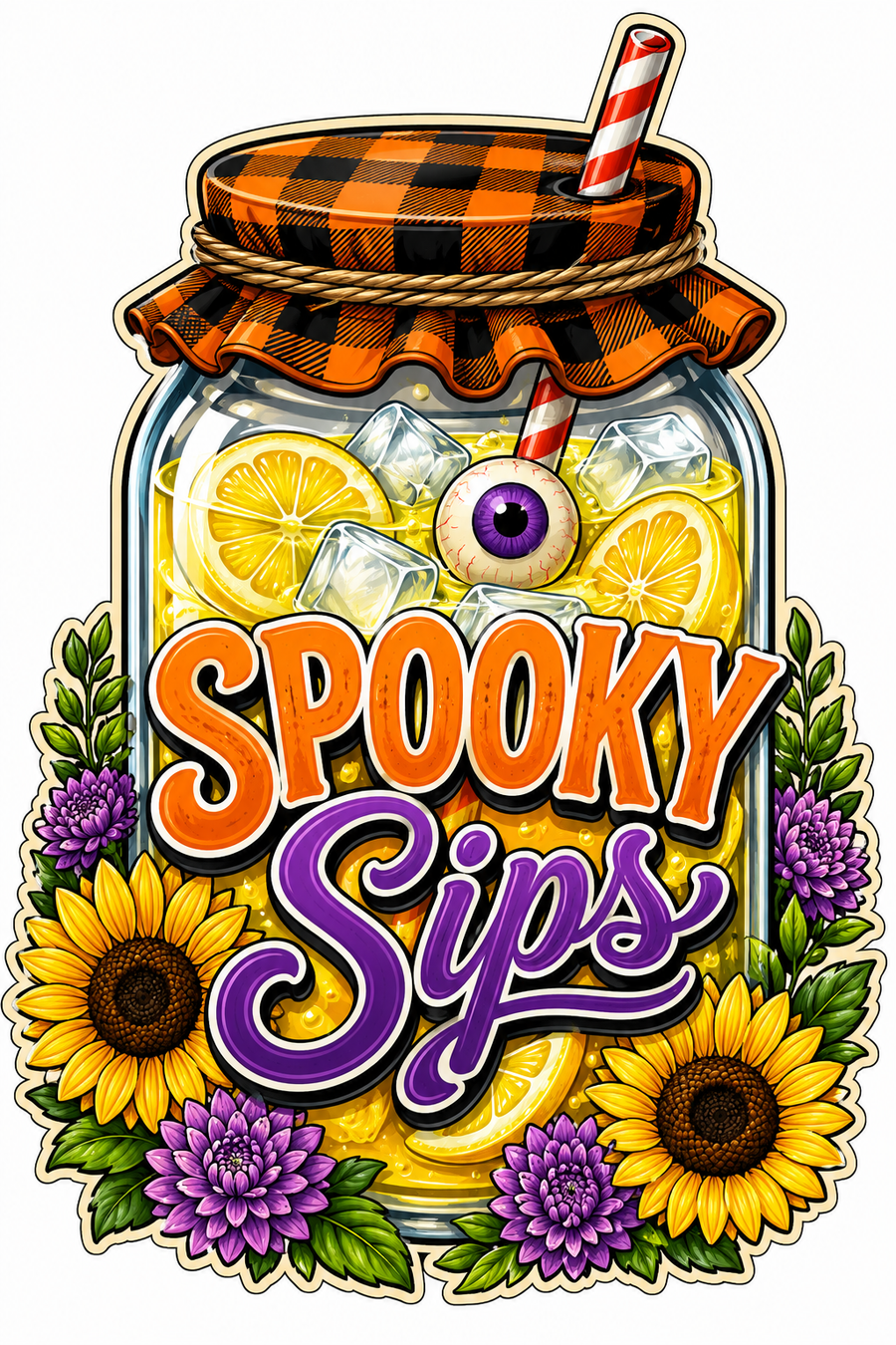 Spooky Sips Mason Jar 12" Wood Wreath Sign - SCW-W-0004