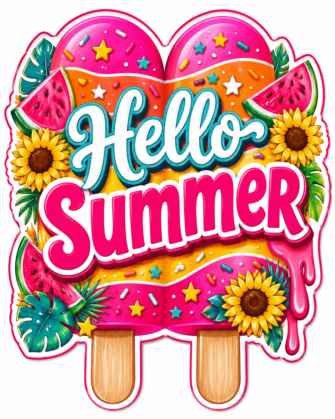 Hello Summer Popsicle 12" Wood Wreath Sign - PS-W-0058