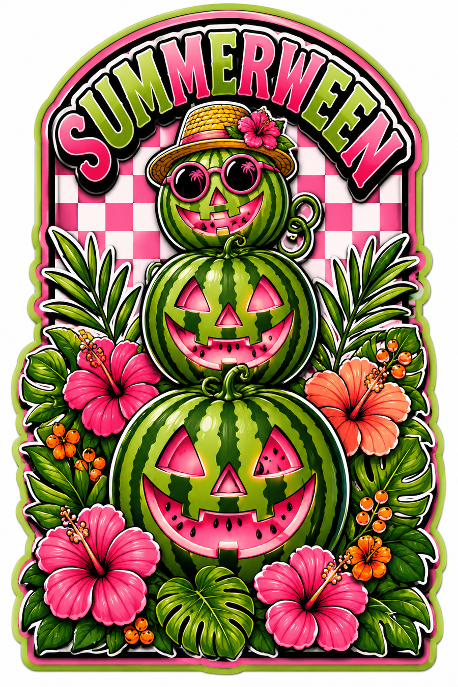 Summerween Watermelon Stack Arch 12" Wood Wreath Sign - SCW-W-0012
