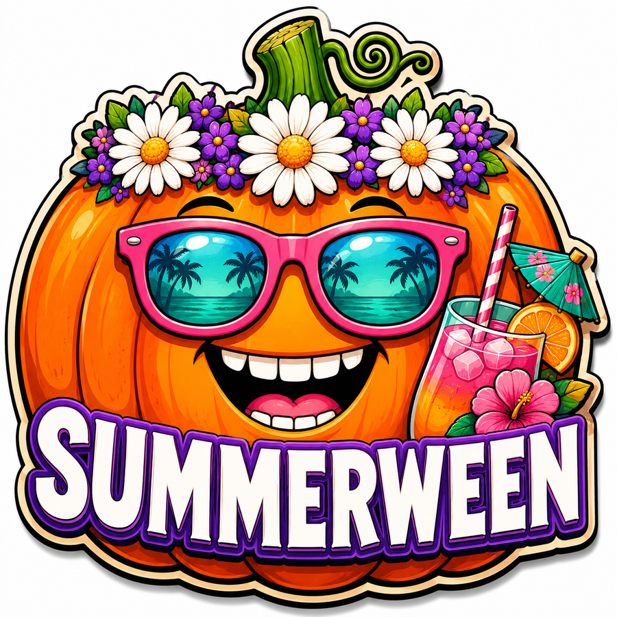 Summerween Pumpkin with Sunglasses 12" Wood Wreath Sign - SCW-W-0006