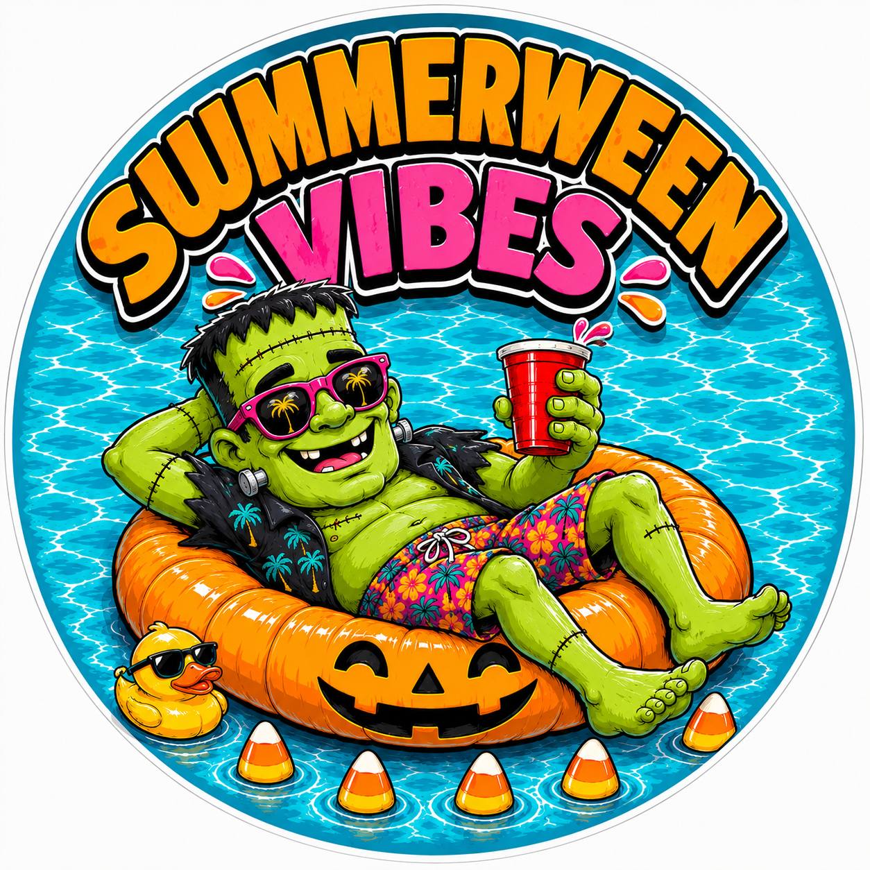 Summerween Vibes Monster 10" Wood Wreath Sign - SCW-W-0015